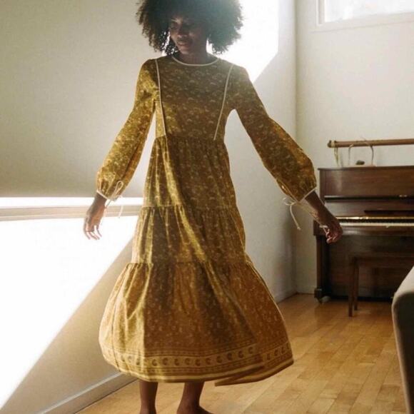 Christy Dawn Tallulah Midi Cottagecore Dress Size XS Goldenrod - Picture 9 of 14